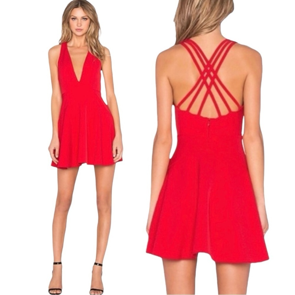 NWT NBD Revolve Red Deep Plunge Sexy Cocktail Event Party Fit & Flare Mini Dress